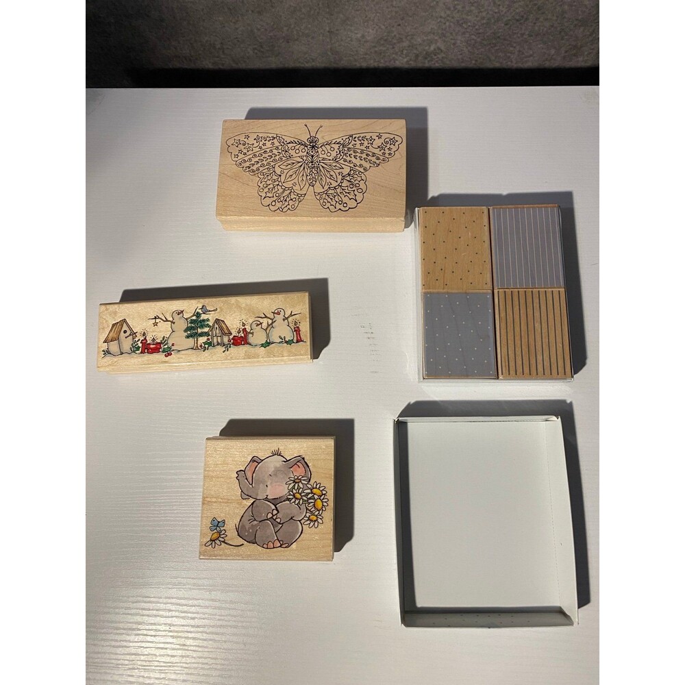 Vintage Rubber Stamp Lot (7) Penny Black Magenta Hero Arts Snowman Butterfly